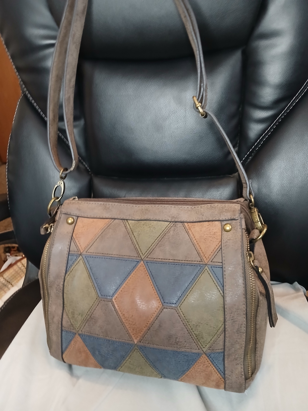 Bueno Multi-Color Geometric Patchwork Shoulder Bag